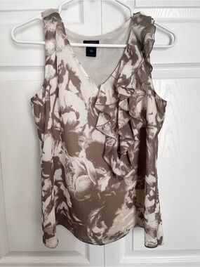 Ann Taylor Taupe & Cream Ruffle V-Neck Camisole